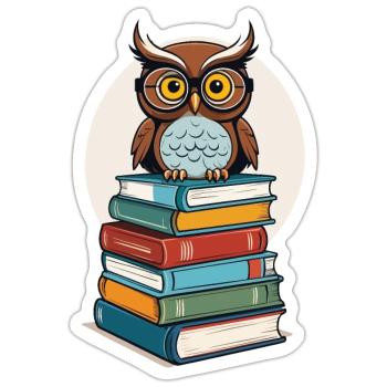 Bücher Eule Eulen Liebhaber Süße Buch Illustration - Sticker Größe S (10 x 10 cm) - Mattweiß - Vorne