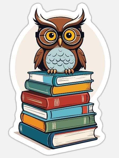 Bücher Eule Eulen Liebhaber Süße Buch Illustration - Sticker Größe S (10 x 10 cm) - Mattweiß