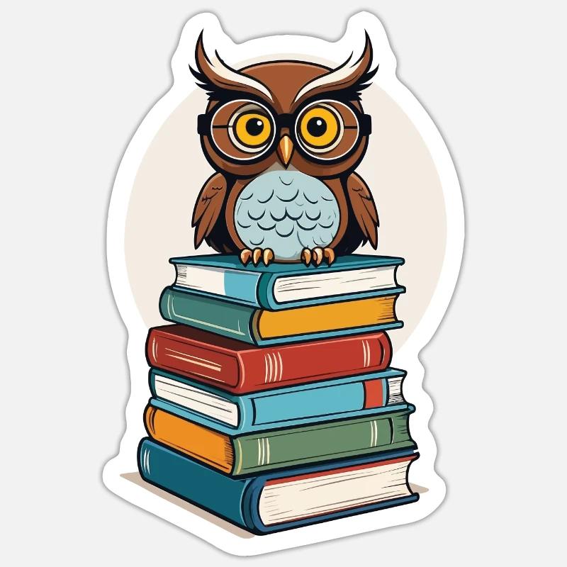 Bücher Eule Eulen Liebhaber Süße Buch Illustration Sticker Größe S (10 x 10 cm)