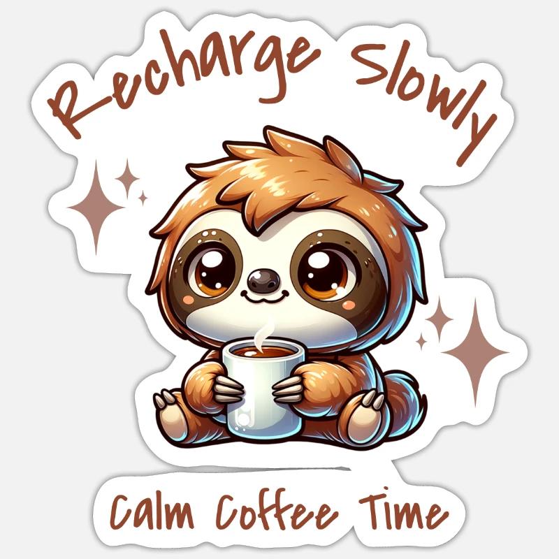 Coffee Recharge Slowly - Coffee Drinker Sloth Sticker size S (10 x 10 cm)