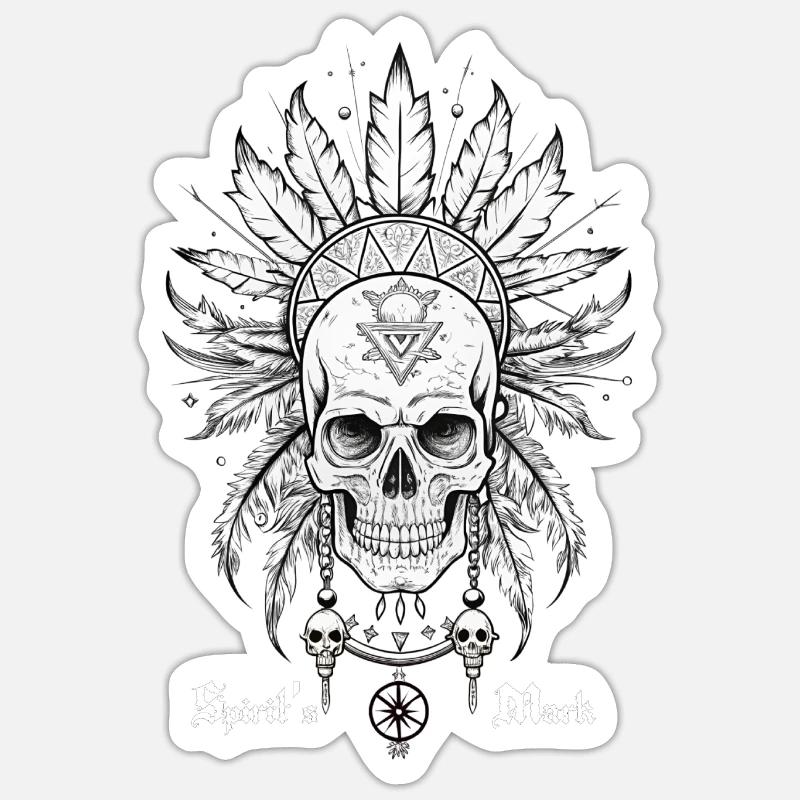SKULL AND FEATHERS, SPIRIT'S MARK - Sticker size S (10 x 10 cm) - white matte