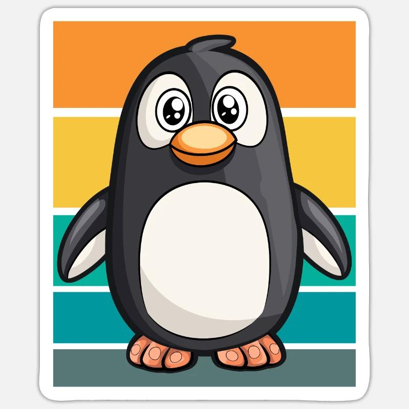 Pingouin rétro - Sticker taille S (10 x 10 cm) - blanc mat