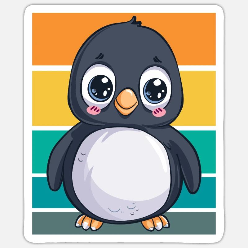 Pingouin rétro - Sticker taille S (10 x 10 cm) - blanc mat