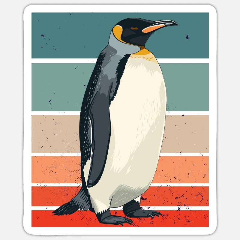 Pingouin rétro - Sticker taille S (10 x 10 cm) - blanc mat