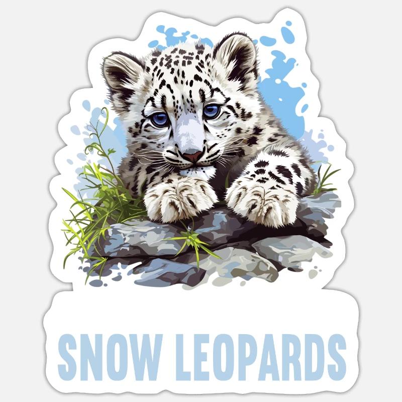 Snow Leopard Schneeleoparden Schneeleopard - Sticker Größe S (10 x 10 cm) - Mattweiß