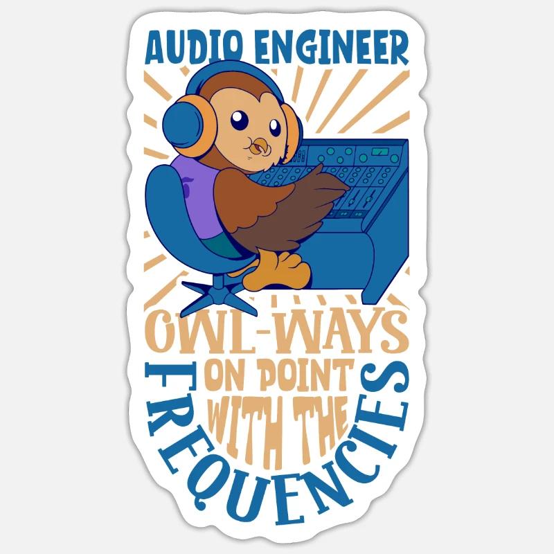 Eule am Mischpult - Tontechniker - Sticker Größe S (10 x 10 cm) - Mattweiß