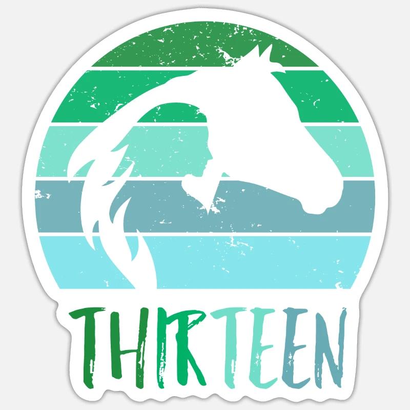 Geburtstag 13 Mädchen Pferd Reiten Stall Dreizehn - Sticker Größe S (10 x 10 cm) - Mattweiß