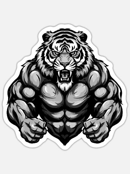 Tiger Muskeln Beast - Sticker Größe S (10 x 10 cm) - Mattweiß