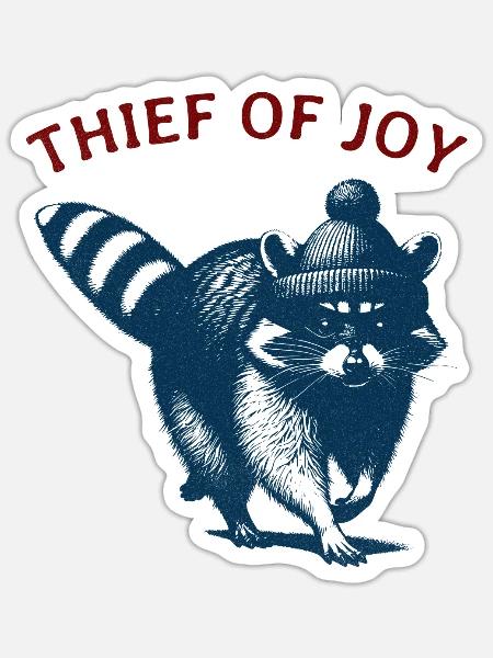 Thief of Joy - Räuber Waschbär - Sticker Größe S (10 x 10 cm) - Mattweiß