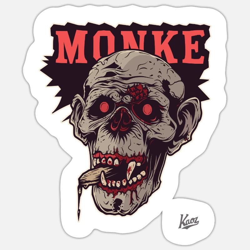 Singe zombie - Sticker taille S (10 x 10 cm) - blanc mat