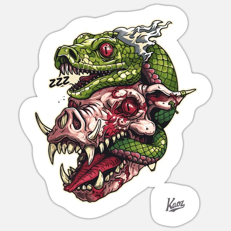 Zombie Pig Head Snake Skull - Sticker size S (10 x 10 cm) - white matte
