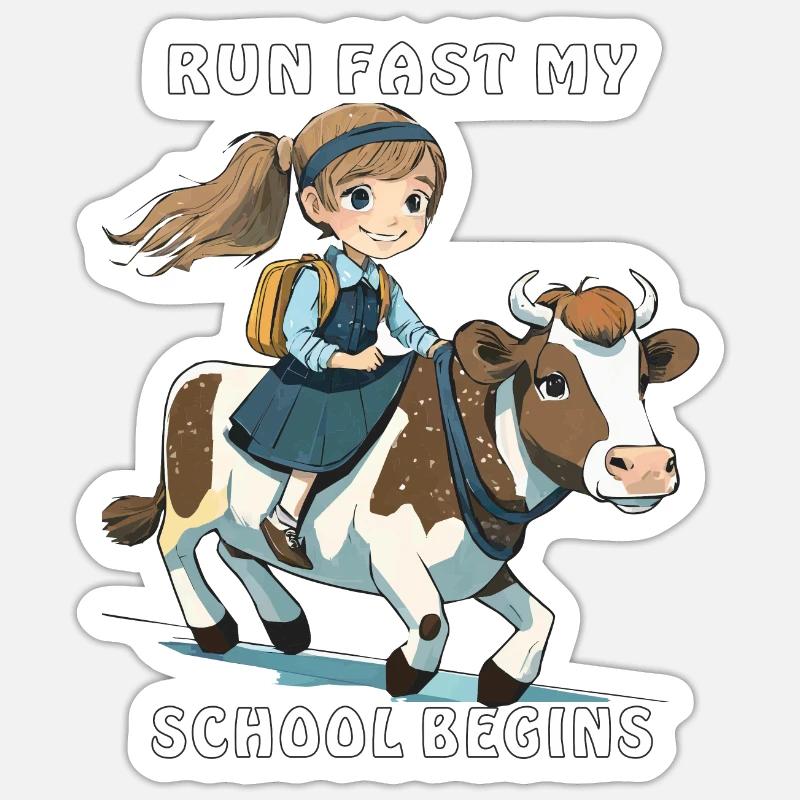FILLE VACHE COURS VITE MON ÉCOLE COMMENCE Sticker taille S (10 x 10 cm)