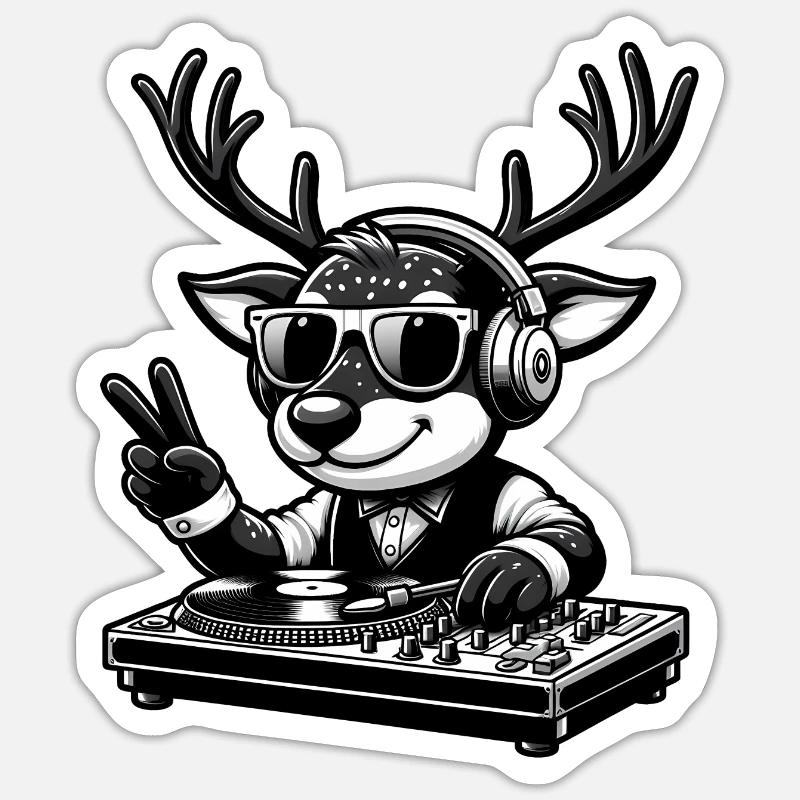 DJ Reindeer - Sticker size S (10 x 10 cm) - white matte