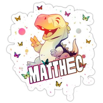MATTHEO - Beautiful boy name with cute DINO T-REX - Sticker size S (10 x 10 cm) - white matte - Front