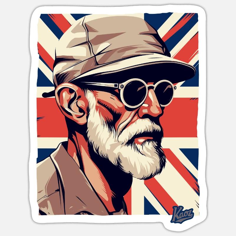 British Old Guy and British Flag Sticker size S (10 x 10 cm)