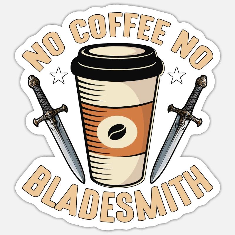 Bladesmith No Coffee No Blacksmithing Coffee Lover - Sticker Größe S (10 x 10 cm) - Mattweiß