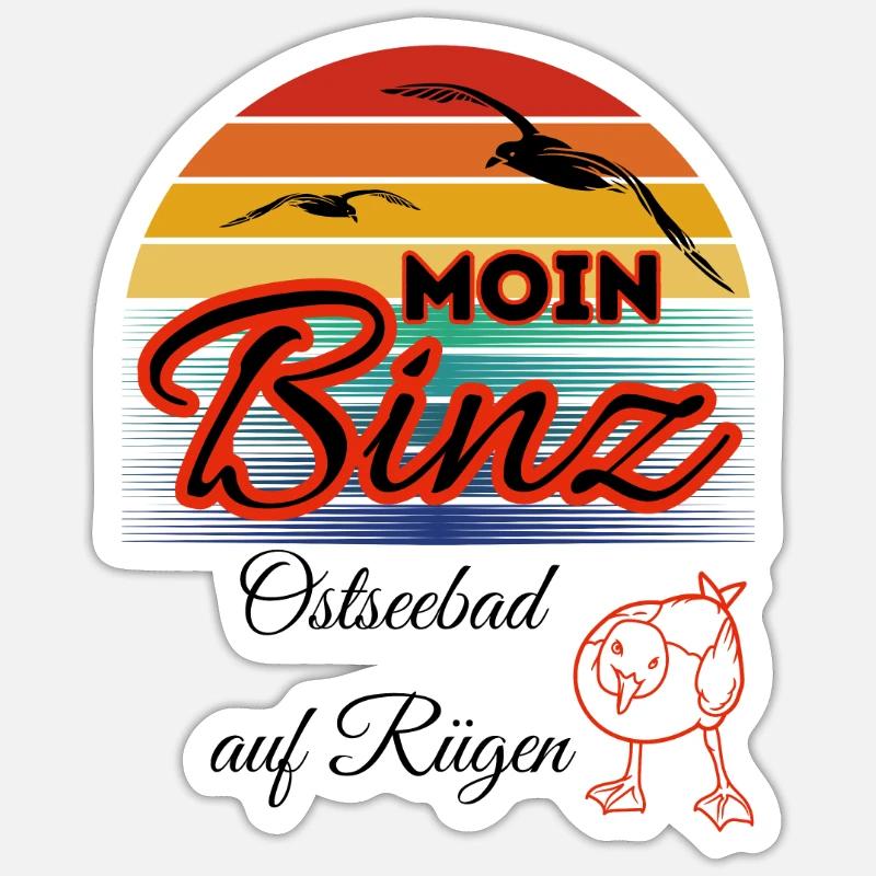 Moin Binz mit Möwe im Retro Style-Insel Rügen/Binz - Sticker Größe S (10 x 10 cm) - Mattweiß