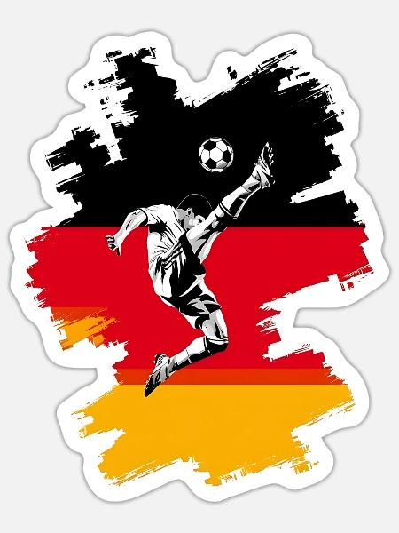 Dynamische Fußball-Action auf deutscher Flagge - Sticker Größe S (10 x 10 cm) - Mattweiß