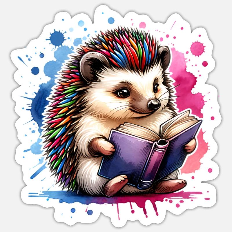 Hedgehogs Reading Books Book - Sticker size S (10 x 10 cm) - white matte