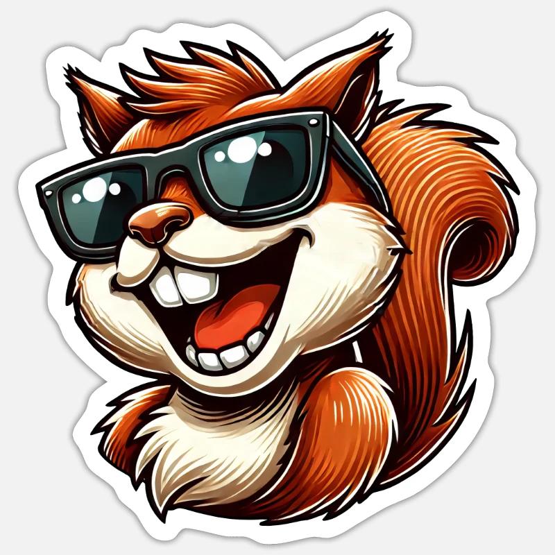 Cooles Eichhörnchen mit Sonnenbrille lachend Sticker Größe S (10 x 10 cm)