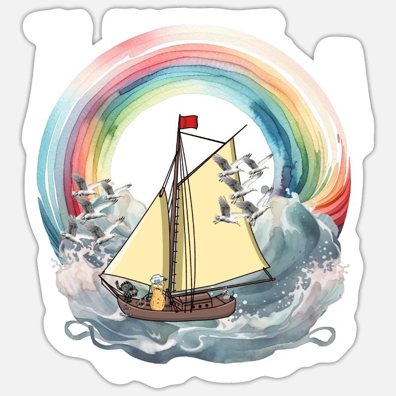 Erdnuss maritim Segelschiff Schiff Schiffe Boot - Sticker Größe S (10 x 10 cm) - Mattweiß