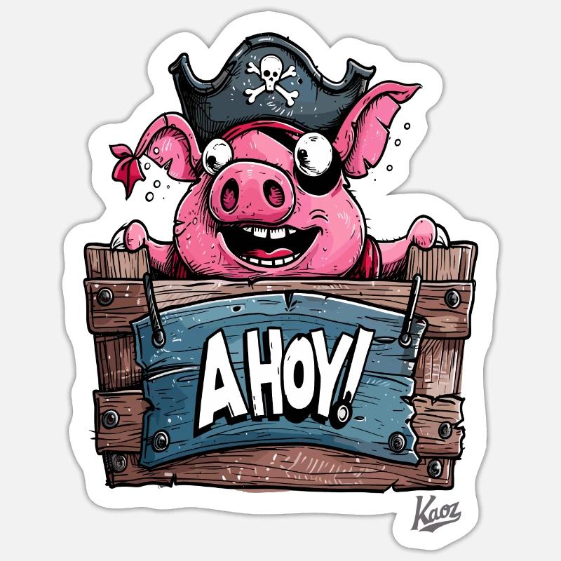Drôle de pirate cochon, Ohé ! - Sticker taille S (10 x 10 cm) - blanc mat