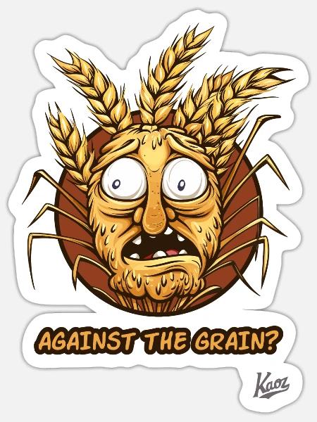 Gegen den Strom: Cartoon-Getreide-Gesicht - Sticker Größe S (10 x 10 cm) - Mattweiß