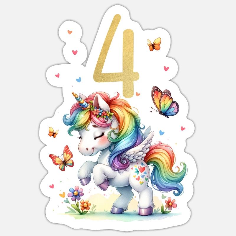 Geburtstag 4 Einhorn Vierter Geburtstag Mädchen 4 Sticker Größe S (10 x 10 cm)