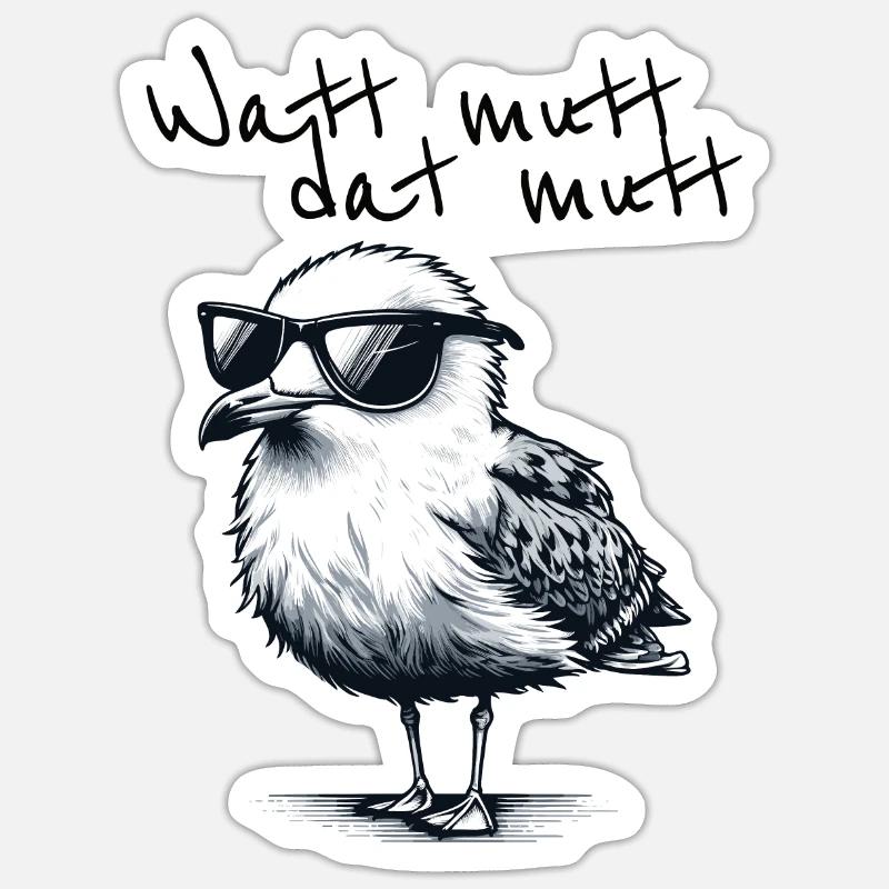 Watt mutt dat mutt Coole Möwe Nordsee Spruch Sticker size S (10 x 10 cm)