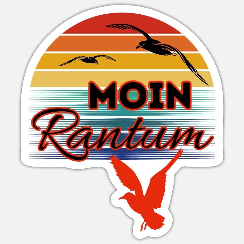 Moin Rantum mit Möwe im Retro Style-Sylt-Rantum Sticker Größe S (10 x 10 cm)