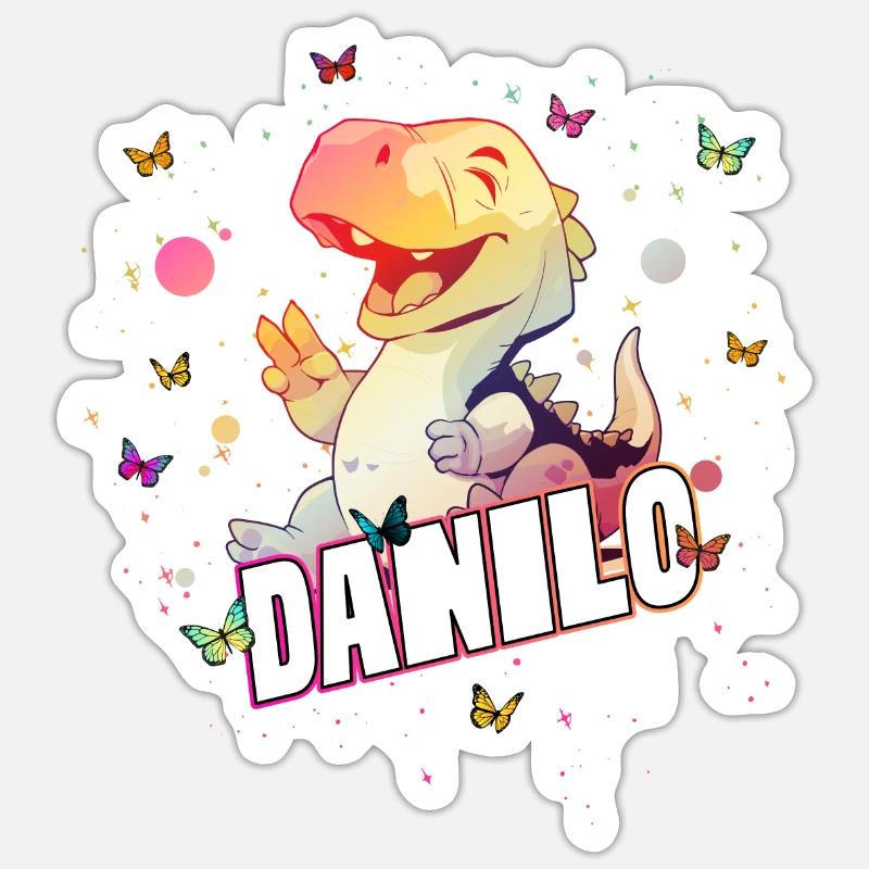 DANILO - Schöner Junge Name mit süßem DINO T-REX Sticker Größe S (10 x 10 cm)