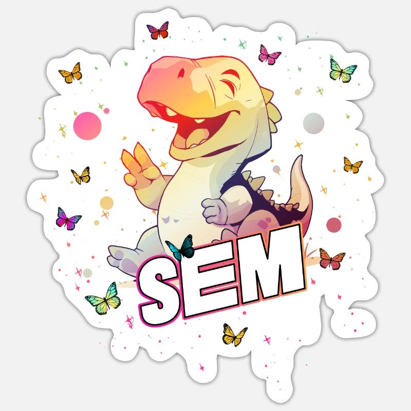 SEM - Schöner Junge Name mit süßem DINO T-REX Sticker Größe S (10 x 10 cm)