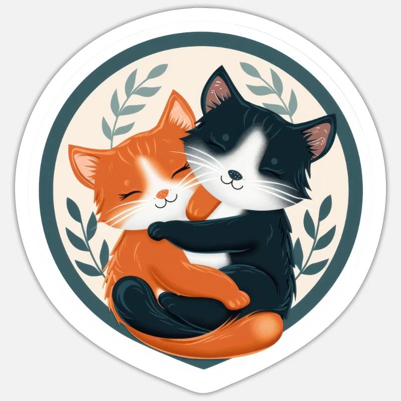 Two Cats Hugging in a Circular Frame Sticker size S (10 x 10 cm)