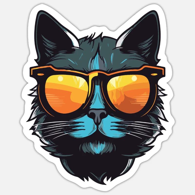 Fête Cat Cool Head - Sticker taille S (10 x 10 cm) - blanc mat