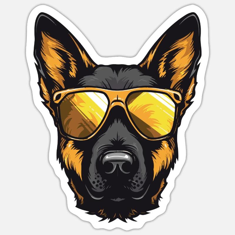 Pastore tedesco Cane Cool Head Partito - Sticker formato S (10 x 10 cm) - bianco opaco