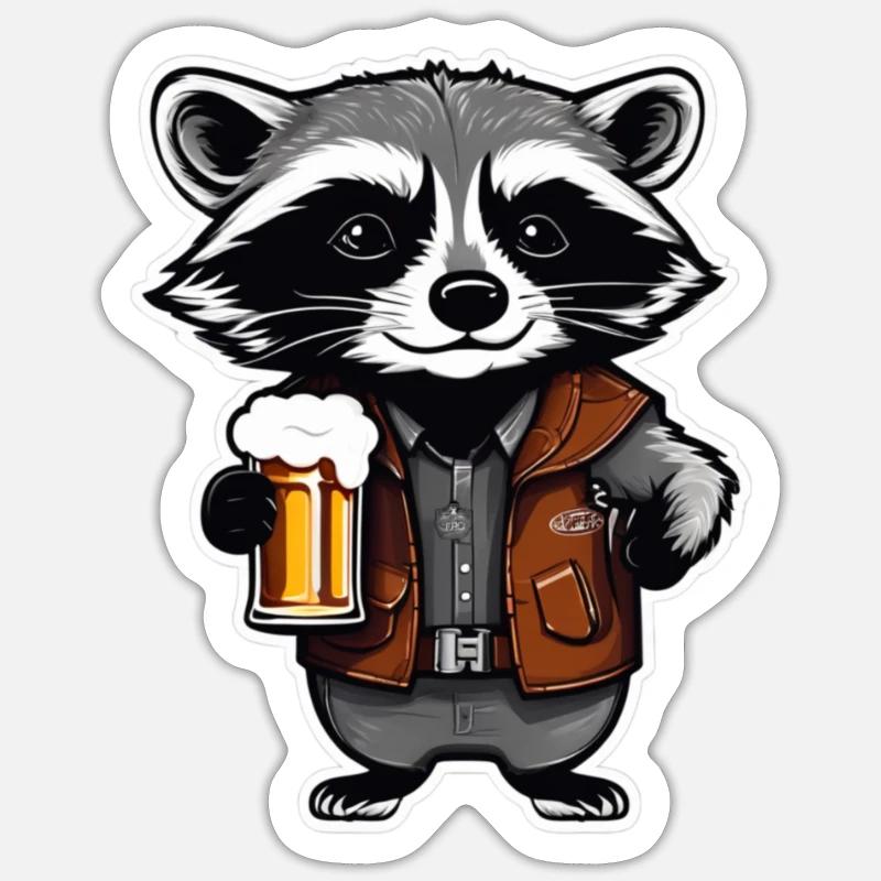 Waschbär mit Bier Lecker Bierchen Bier Meme Sticker Größe S (10 x 10 cm)