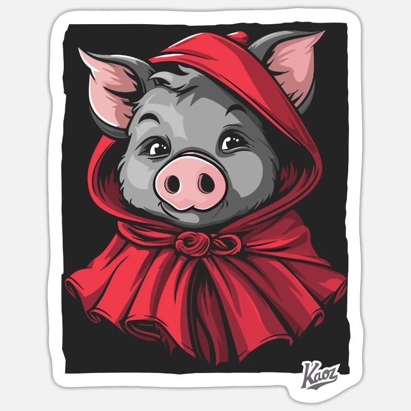 Das Märchen vom kleinen Rotkäppchen-Schwein Sticker Größe S (10 x 10 cm)
