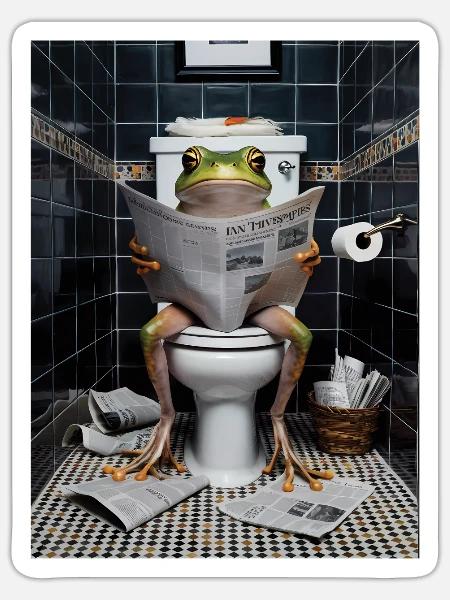 Frosch Toilette Zeitung lesen Geschenk - Sticker Größe S (10 x 10 cm) - Mattweiß