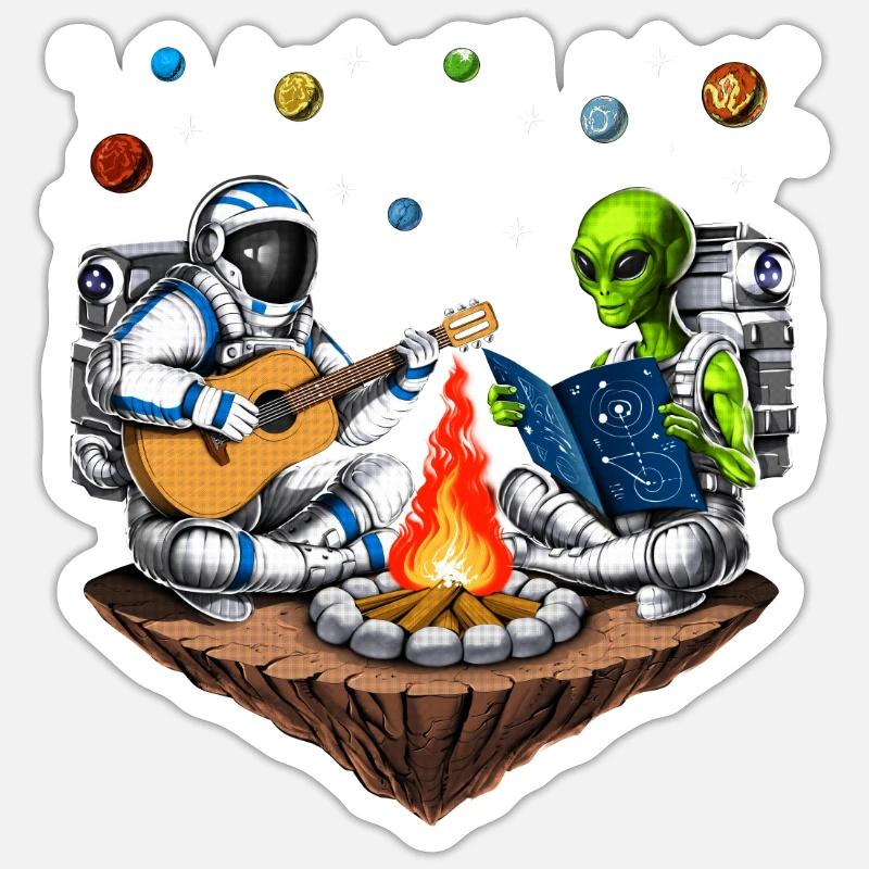 Astronaute de l’espace extraterrestre Camping - Sticker taille S (10 x 10 cm) - blanc mat