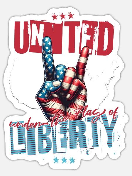 USA - VEREINT UNTER DER FLAGGE DER FREIHEIT - Sticker Größe S (10 x 10 cm) - Mattweiß