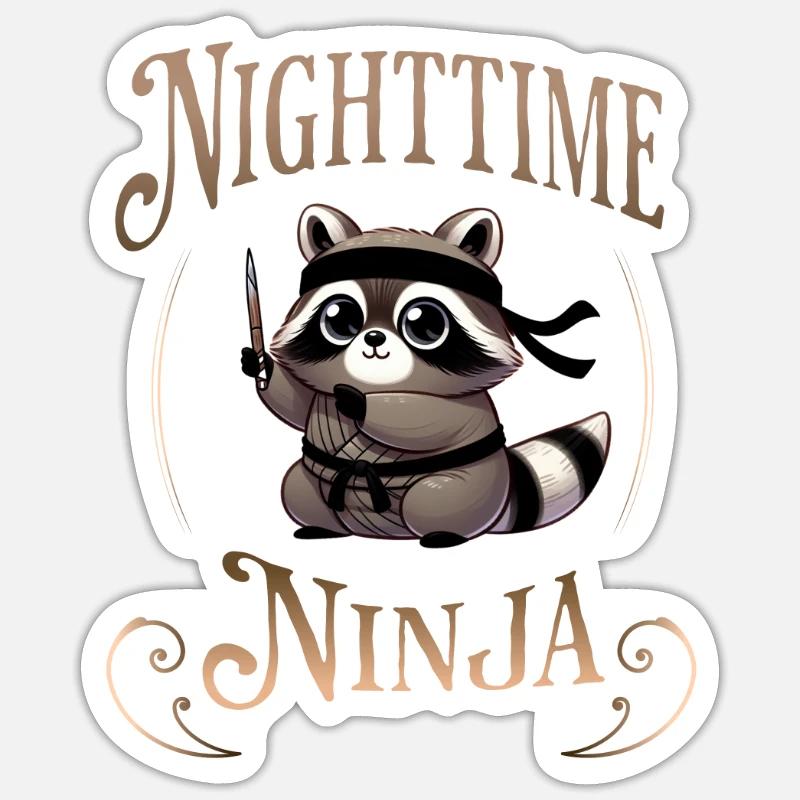 Ninja Waschbär - Sticker Größe S (10 x 10 cm) - Mattweiß