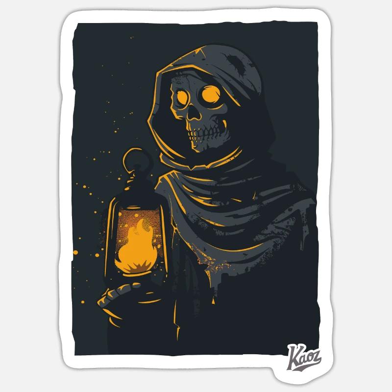 Dunkler Sensenmann mit Öllampe - Sticker Größe S (10 x 10 cm) - Mattweiß