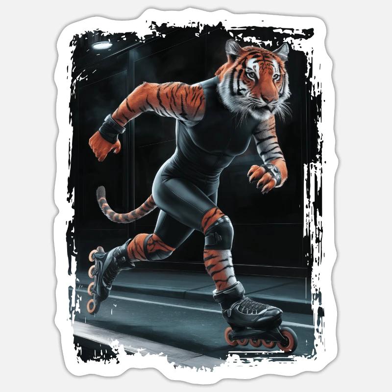 Tiger-Skating Geschenk - Sticker Größe S (10 x 10 cm) - Mattweiß