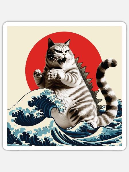 Catzilla Lustiger Katzenliebhaber Kätzchenbesitzer - Sticker Größe S (10 x 10 cm) - Mattweiß