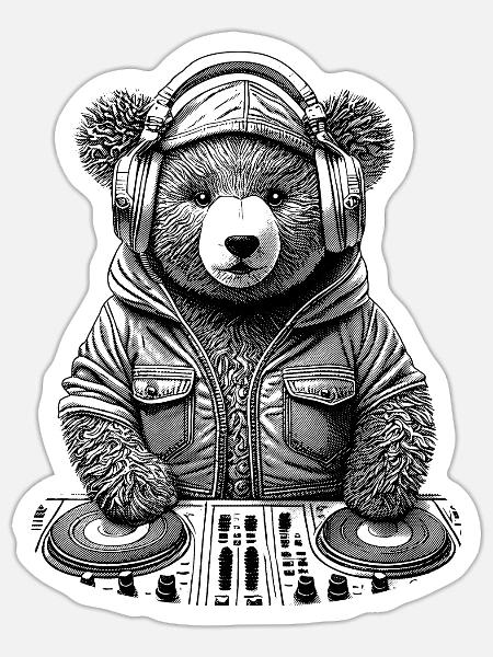 Teddybär an den Decks – Perfektes Shirt für Partys - Sticker Größe S (10 x 10 cm) - Mattweiß