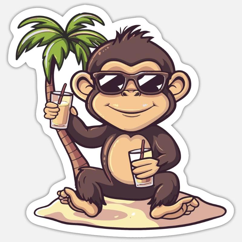 Monkey Summer Beach Comic - Sticker size S (10 x 10 cm) - white matte