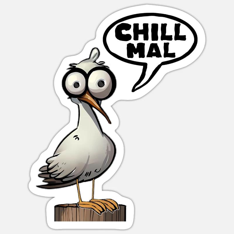 Relaxen abhängen Möwe Chill Mal - Sticker Größe S (10 x 10 cm) - Mattweiß