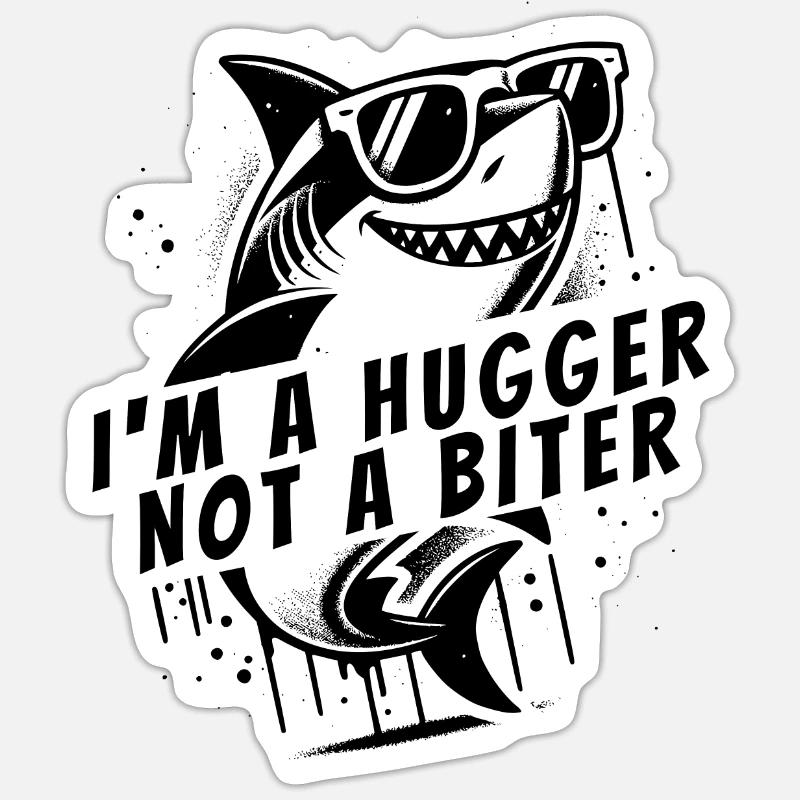 Funny shark hugging - Sticker size S (10 x 10 cm) - white matte