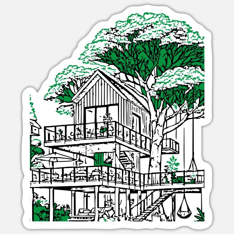 Cabane dans les arbres Sticker taille S (10 x 10 cm)