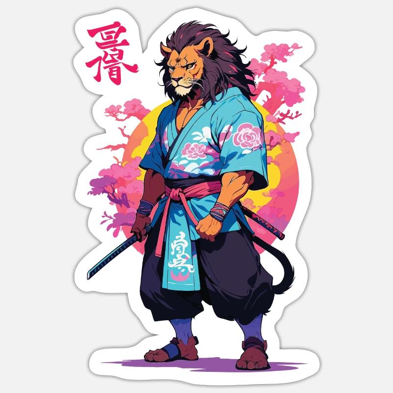 Conception esthétique Samurai Cat Vaporwave Sticker taille S (10 x 10 cm)